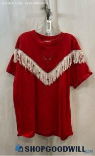 Village Fair Women's Red/Beige Western Pullover T-Shirt - Sz XXL