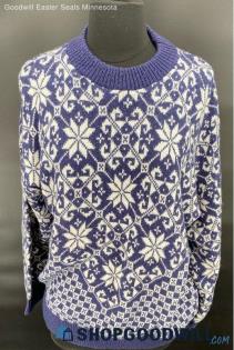 American Pride Women's Navy & white snowflake acrylic LS sweater