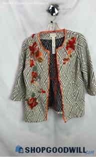 Chico's Women's Black/White Pattern Floral Open Cardigan - Sz PM