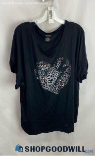 Torrid Women's Black Leopard Heart Print Pullover T-Shirt - Sz 4