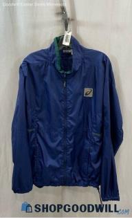 Asics Men's Blue/Green Full Zip Vented Armpit Lightweight Windbreaker - Sz L