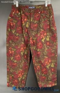 Halston Jeanswear Women's Capri Length Brown & Floral pants - Size 14