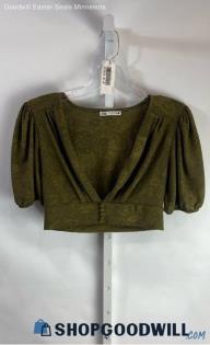 Zara Women's Green Cropped Puffer Sleeve Top - Sz S