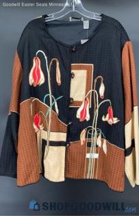 Maggie Barnes Women's Brown/Black Asian Themed LWT jacket - Sz 4X - NWT