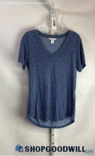 Athleta Women's Blue Leopard Print V-Neck T-Shirt - Sz M