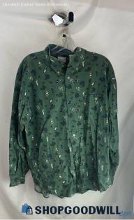 Bugle Boy Company Men's Green Paisley & Golfers Cotton Button Up Shirt - Sz L