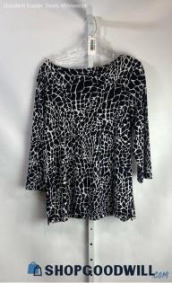 Chico's Women's Black/White 3/4 Sleeve Shirt - Sz L