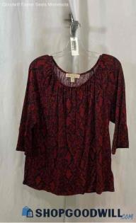 Michael Kors Women's Red/Black Snake Print Sheer Blouse - Sz L