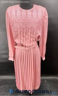 Dim The Lites Petites Women's Vintage Dusty Pink Lace & Pleated dress - Sz 12