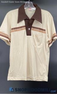 LM Action Wear Men's Brown & Cream Polyester knit SS shirt