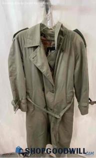 London Fog Women's Green Button Up Coat w/ Belt - Sz 6