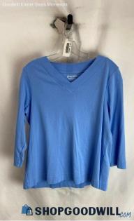 Chico's Women's Blue V-Neck Wrist Sleeve Shirt - Sz L