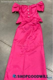 Women's HOT PINK Bridal Satin off shoulder sleeve blouse & Skirt - Sz /910