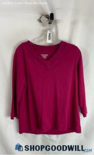 Chico's Women's Berry Magenta V-Neck Wrist Sleeve Shirt - Sz L