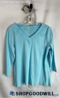 Chico's Women's Light Aqua V-Neck Wrist Sleeve Shirt - Sz L