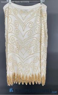 Jennifer Joseph LeBon Women's Ivory Beaded Silk skirt - Sz PM