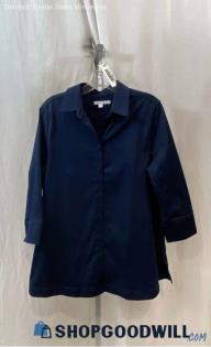 Chico's Women's Navy Blue Quarter Sleeve Button Up Shirt - Sz S