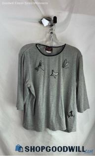 PGB Women's Gray Butterfly Dragonfly Cotton Shirt - Sz L