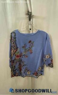 Chico's Women's Blue Floral 3/4 Sleeve Blouse - Sz S