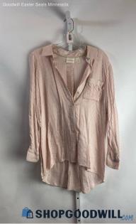 Chico's Women's Pink/White 1/4 Button-Up Shirt - Sz 1