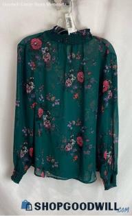 Torrid Women's Green/Pink Floral Print Turtle Neck Blouse - Sz 00