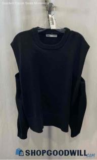 Zara Women's Black Ribbed Knit Crewneck Cold Shoulder Sweater - Sz L