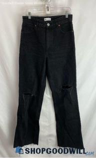 Zara Women's Black High-Rise Distressed Wide-Leg Jeans - Sz 8