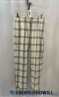 Zara Women's White/Tan Plaid Pull On Ankle Pants - Sz S