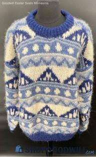 Women's LS Pull-Over sweater in Soft blue & Ivory