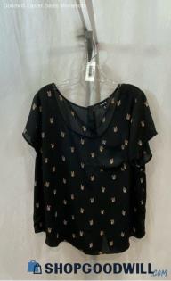 Torrid Women's Black/Beige Squirrel Patterned Sheer Short Sleeve Top - Sz 2