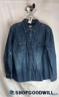 Chico's Women's Dark Blue Wash Denim Button Up Shirt - Sz 12