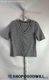 Chico's Women's Black/White V-Neck Striped Shirt - Sz XS