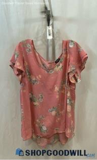 Torrid Women's Pink/Gray Floral Ruffle Short Sleeve Chiffon Peplum Top - Sz 1