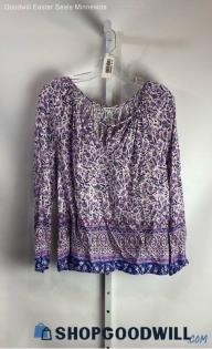 Lucky Brand Women's Purple Floral Print Blouse - Sz M