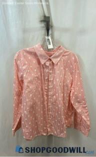 Chico's Women's White/Coral Stripe Button Up Shirt - Sz XL