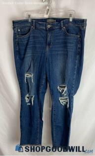 Torrid Women's Dark Wash Blue Distressed Cropped Boyfriend Jeans - Sz 20