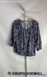 Michael Kors Women's Navy/White Floral patterned Scoop Neck blouse - Sz S