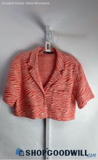 Zara Women's Pink/White Patterned Stripe Button Up Cropped Knit Jacket - Sz L