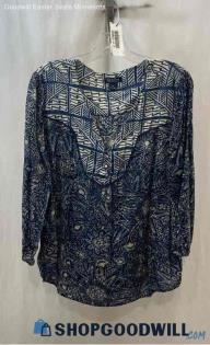 Lucky Brand Women's Navy Pattern Blouse - Sz XL