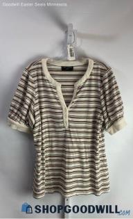 Lane Bryant Women's White/Striped Button Up Blouse - Sz 18