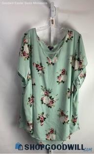 Torrid Women's Light Blue Floral Patterned V-Neck Keyhole Shirt - Sz 5