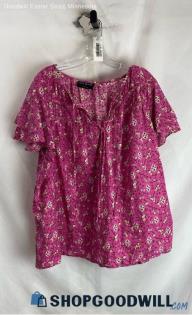 Lane Bryant Women's Pink/White Floral Print Blouse - Sz 28