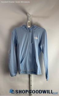 The North Face Women's Blue Fitted Full Zip Sweater With Thumb Holes - Sz S