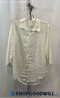 Chico's Women's White Sheer Button Up 3/4 Sleeve Shirt - Sz M