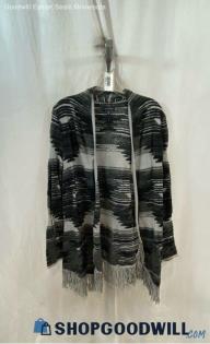 Lucky Brand Women's Black/Gray Fringe Cardigan - Sz M