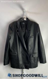 Zara Women's Black Double Button Soft Faux Leather Jacket - Sz XXL