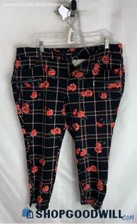 Torrid Women's Black & Pink Floral Plaid Rayon Pants - Sz 16