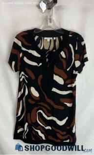 Chico's Women's Black/Brown Patterned Notch Neck Tunic Shirt - Sz M