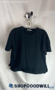 Zara Women's Black Cropped Short Sleeve T-shirt - Sz S