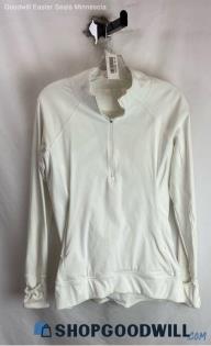 Athleta Women's White Slim Active 1/2 Zip Active Henley Sweatshirt - Sz L